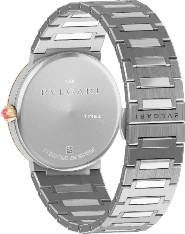 Bulgari,Bulgari Bulgari 33mm,33mm,Stainless Steel,Yellow Gold,Green,Quartz,In-house Caliber,Sapphire,104320