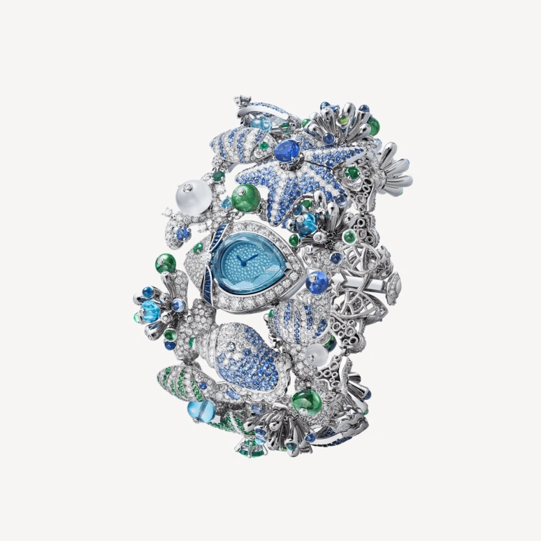 Bulgari,Other 19mm,19mm,White Gold,Blue,Handwound,Silver,Diamonds,Emerald,Sapphire,Tourmaline,103875