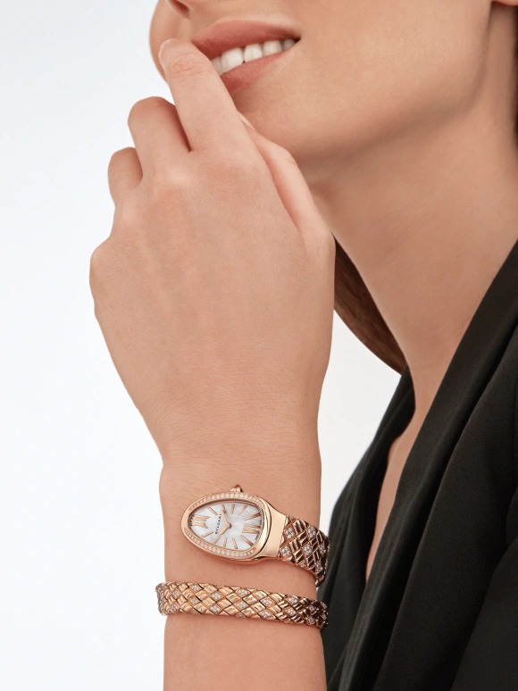 Bulgari,Serpenti 35mm,35mm,Rose Gold,White,Quartz,Sapphire,Crystal Glass,Other,103250