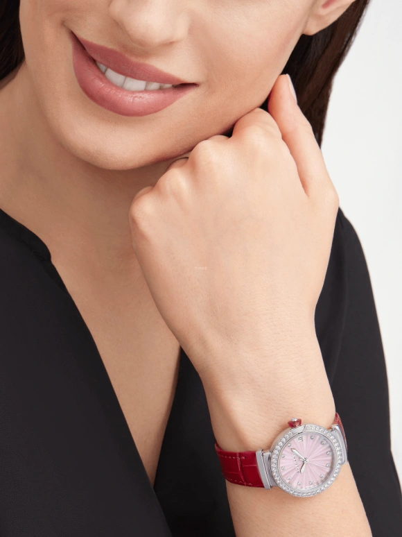 Bulgari,Lvcea 33mm,33mm,Stainless Steel,Pink,Sapphire,Crystal Glass,Mother of Pearl,Diamonds,103618
