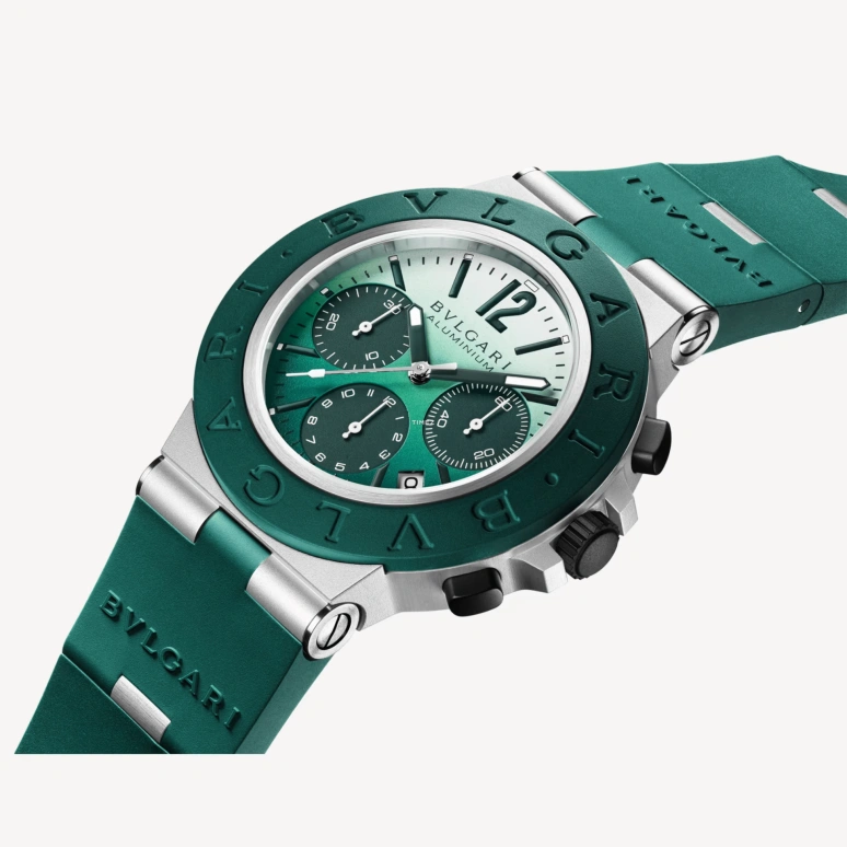 Bulgari,Aluminium 40mm,40mm,Aluminium,Green,White,Automatic,Chronograph,Day,104076