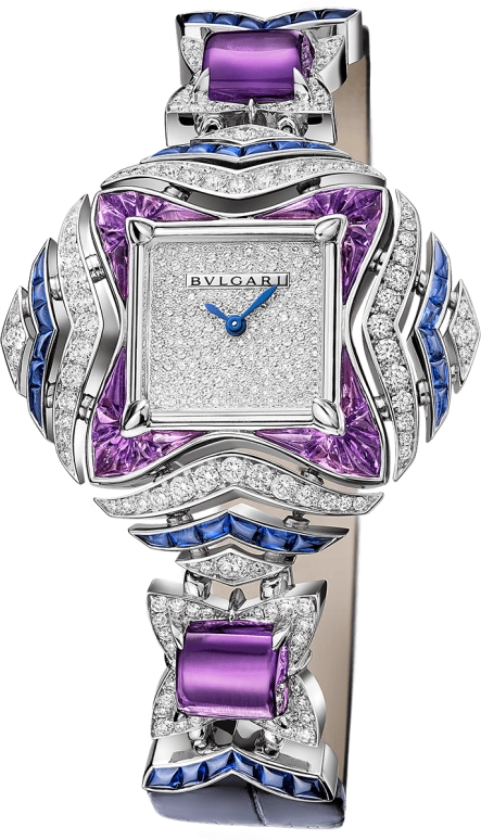 Bulgari,High Jewellery 37mm,37mm,Sapphire,White Gold,Crystal,Quartz,In-house Caliber,Sapphire,Crystal Glass,102244
