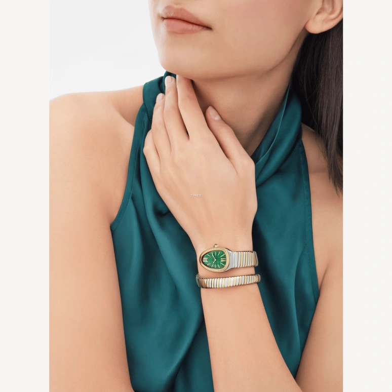 Bulgari,Serpenti 35mm,35mm,Stainless Steel,Yellow Gold,Green,Quartz,Sapphire,Crystal Glass,Other,104002