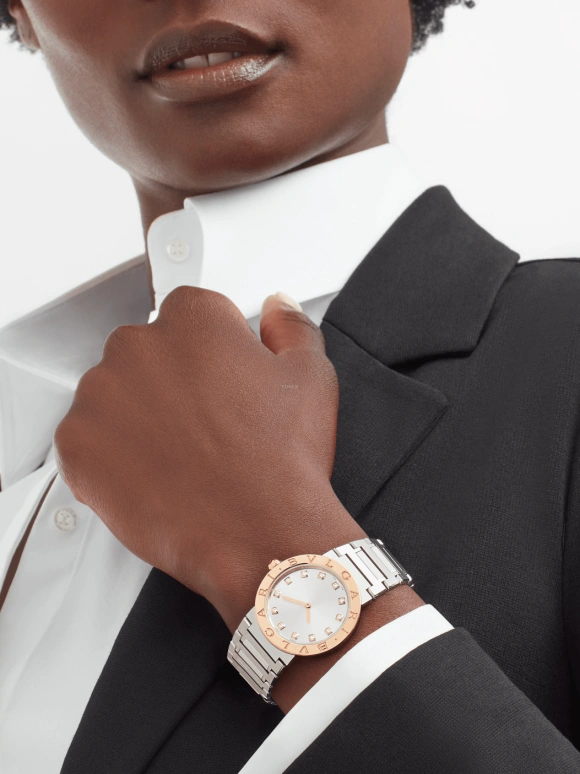Bulgari,Bulgari Bulgari 33mm,33mm,Stainless Steel,Silver,Sapphire,Crystal Glass,Diamonds,103577