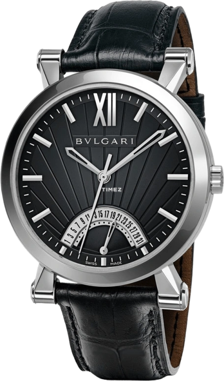 Bulgari,Sotirio Bulgari 42mm,42mm,Stainless Steel,Black,Sapphire,Crystal Glass,Closed,SB42BSLDR