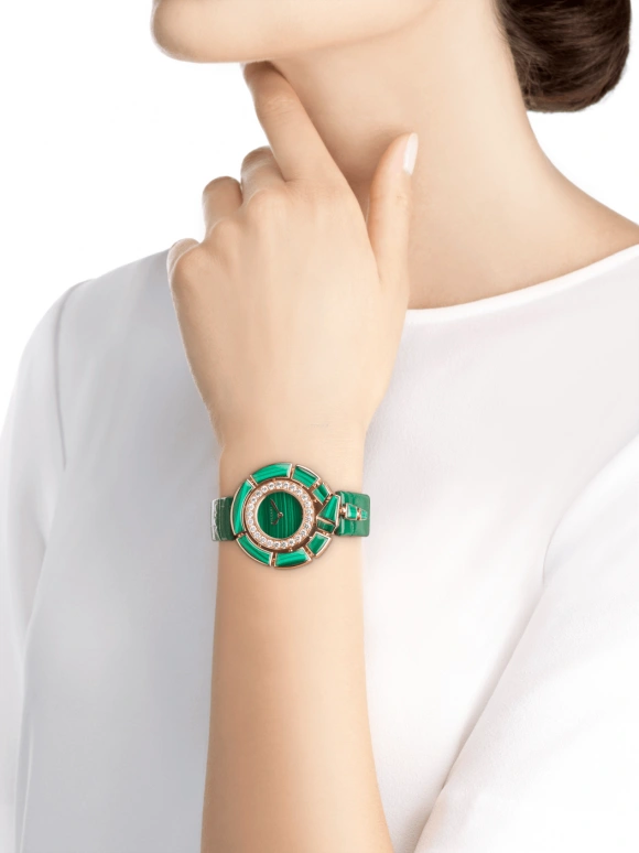 Bulgari,Serpenti 37mm,37mm,Rose Gold,Green,Sapphire,Crystal Glass,Setting,Malachite,102871