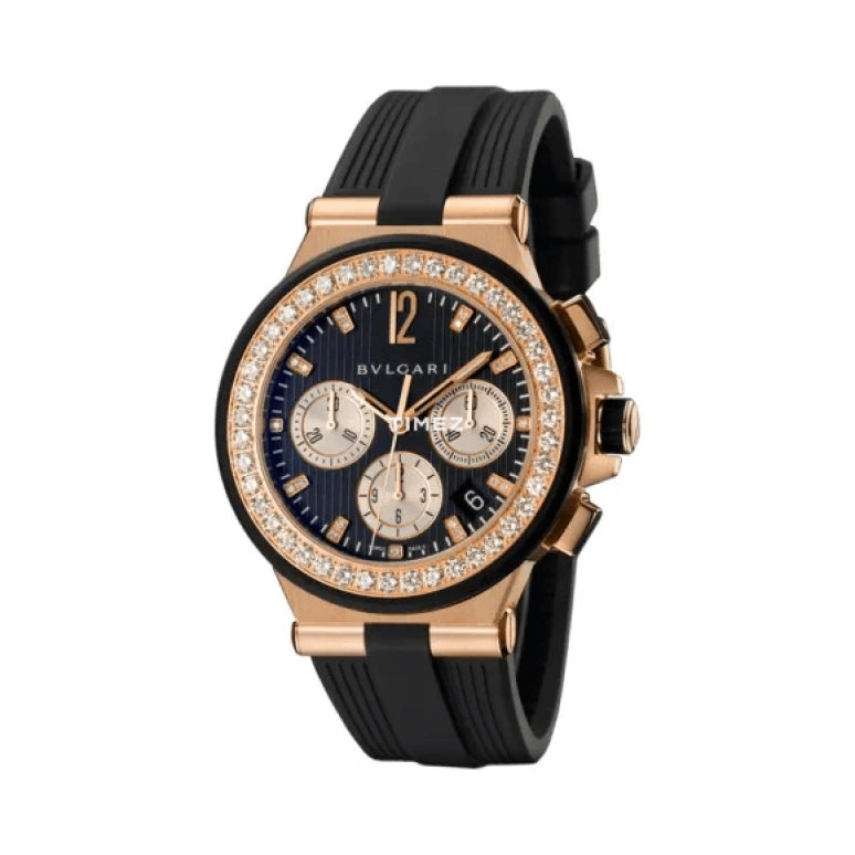 Bulgari,Other 40mm,40mm,Rose Gold,Black,Automatic,Chronograph,Day,101754