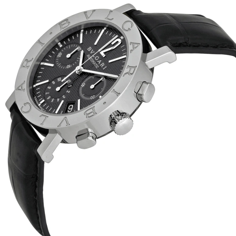 Bulgari,Bulgari Bulgari 38mm,38mm,Stainless Steel,Black,Automatic,Chronograph,Day,BB38BSLDCH,BB38BSLDCH/N