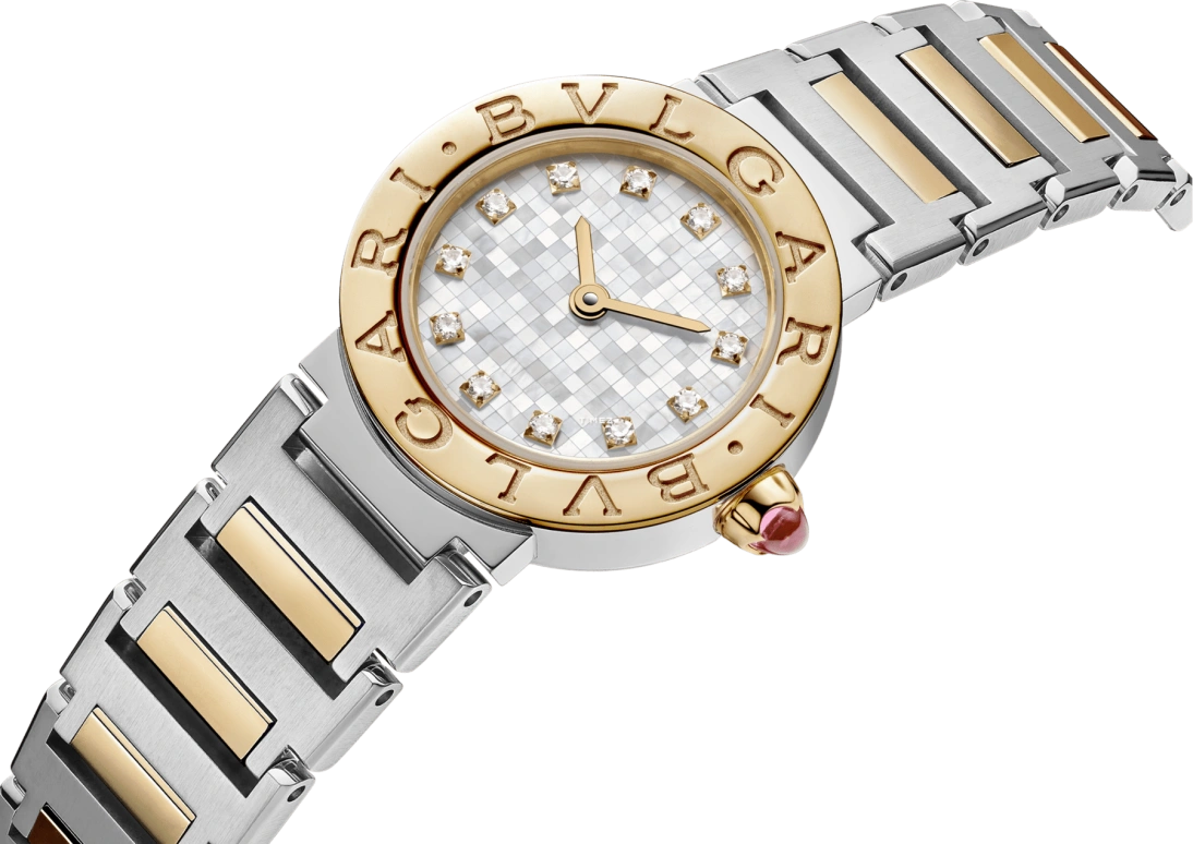 Bulgari,Bulgari Bulgari 23mm,23mm,Stainless Steel,Yellow Gold,White,Quartz,26280hours,In-house Caliber,104277
