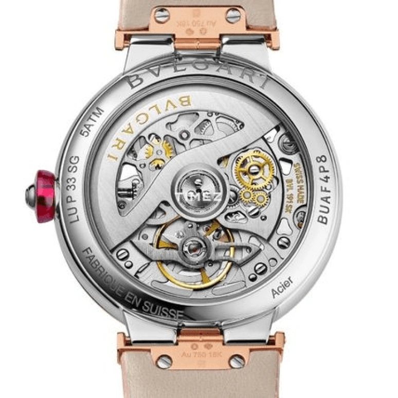 Bulgari,Lvcea 33mm,33mm,Stainless Steel,Rose Gold,Skeleton,Rose Gold,Automatic,Sapphire,Round,103517