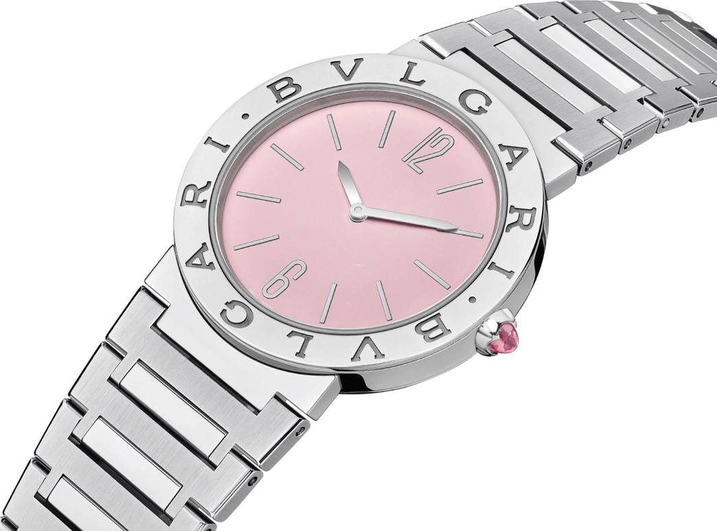 Bulgari,Bulgari Bulgari 33mm,33mm,Stainless Steel,Silver,Pink,Sapphire,Crystal Glass,Setting,103711