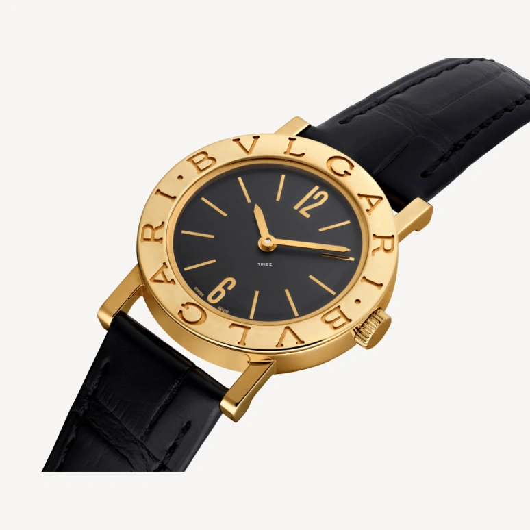 Bulgari,Bulgari Bulgari 26mm,26mm,Yellow Gold,Black,Quartz,Sapphire,Crystal Glass,Round,103897