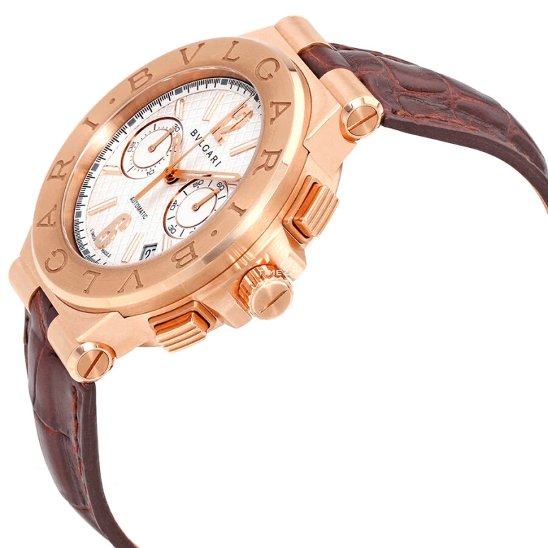 Bulgari,Other 40mm,40mm,Rose Gold,Silver,Automatic,Chronograph,Day,101658