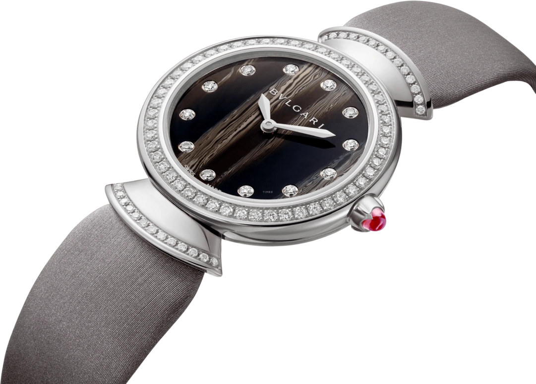 Bulgari,Divas' Dream 30mm,30mm,White Gold,Natural,Coffee,Brown,Quartz,In-house Caliber,Sapphire,Crystal Glass,102434