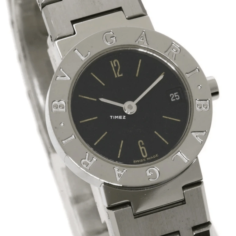 Bulgari,Bulgari Bulgari 23mm,23mm,Stainless Steel,Black,Quartz,Day,Sapphire,Crystal Glass,BB23SSD