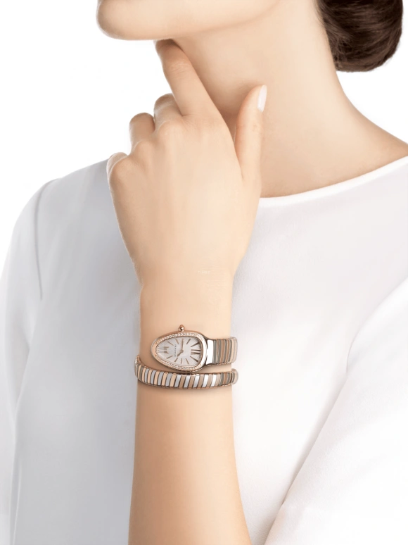 Bulgari,Serpenti 35mm,35mm,Pink Gold,Stainless Steel,Silver,Quartz,26280hours,In-house Caliber,102237