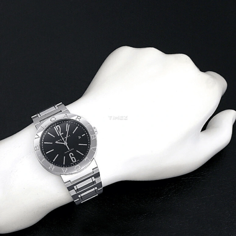 Bulgari,Bulgari Bulgari 42mm,42mm,Stainless Steel,Black,Automatic,Day,Sapphire,Crystal Glass,BB42BSSD,BB42BSSD/N