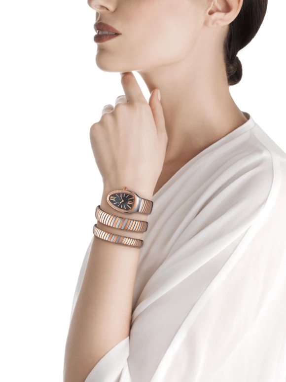 Bulgari,Serpenti 35mm,35mm,Pink Gold,Stainless Steel,Black,Quartz,26280hours,In-house Caliber,102099