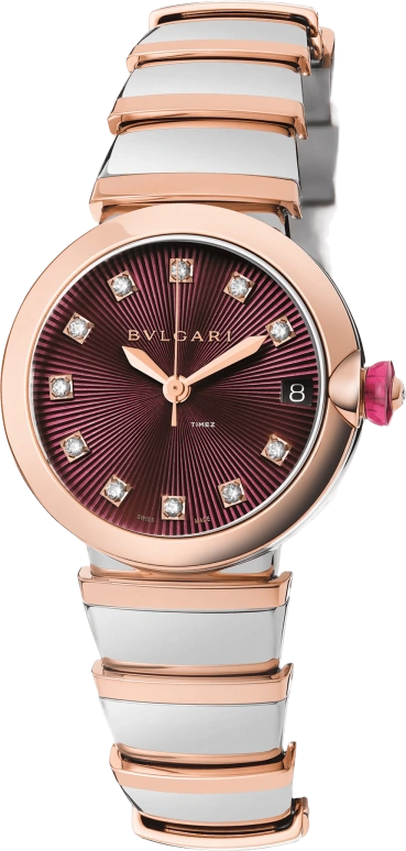 Bulgari,Lvcea 33mm,33mm,Stainless Steel,Rose Gold,Purple,Sapphire,Crystal Glass,Rose Gold,102497