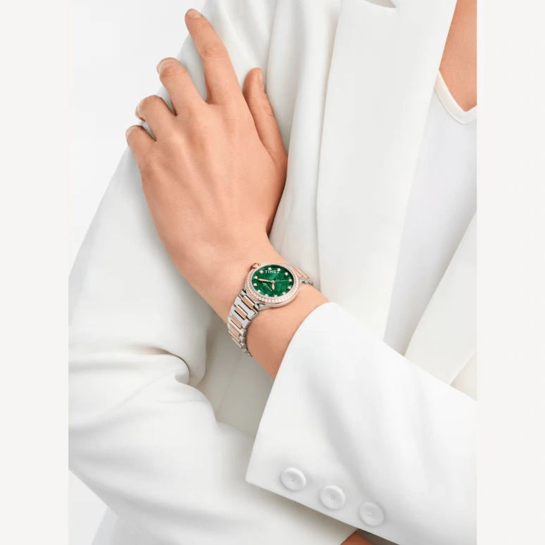 Bulgari,Lvcea 33mm,33mm,Stainless Steel,Rose Gold,Green,Automatic,Sapphire,Crystal Glass,Round,103731