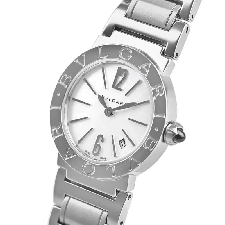 Bulgari,Bulgari Bulgari 26mm,26mm,Stainless Steel,White,Quartz,Day,Sapphire,Crystal Glass,BB26WSSD,BB26WSSD/N