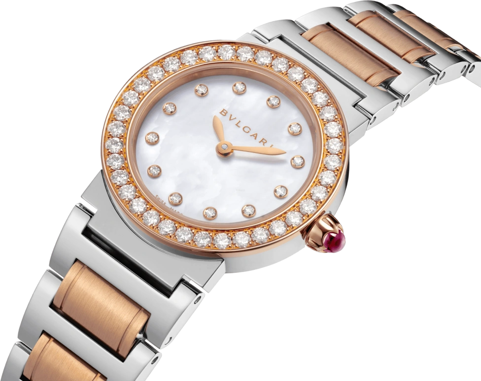 Bulgari,Bulgari Bulgari 26mm,26mm,Stainless Steel,White,Sapphire,Crystal Glass,Mother of Pearl,102477
