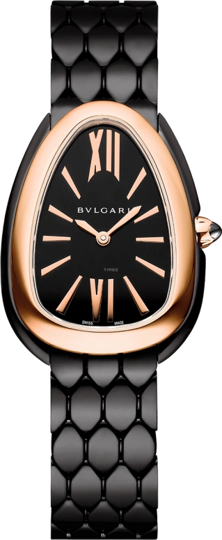 Bulgari,Serpenti 33mm,33mm,Stainless Steel,Black,Sapphire,Crystal Glass,103704
