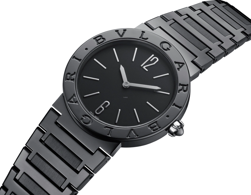 Bulgari,Bulgari Bulgari 33mm,33mm,Stainless Steel,Black,In-house Caliber,Sapphire,Crystal Glass,103557