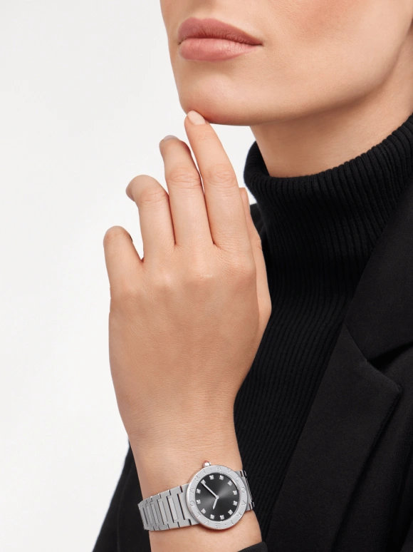 Bulgari,Bulgari Bulgari 33mm,33mm,Stainless Steel,Sapphire,Crystal Glass,Diamonds,102923