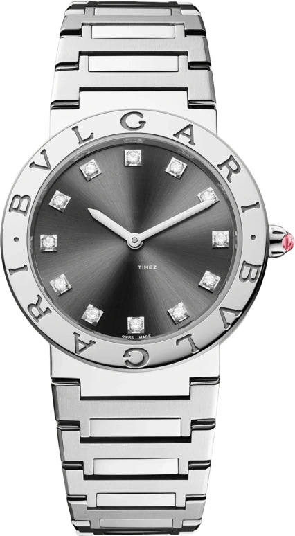 Bulgari,Bulgari Bulgari 33mm,33mm,Stainless Steel,Silver,Grey,Quartz,Sapphire,Crystal Glass,Round,103689