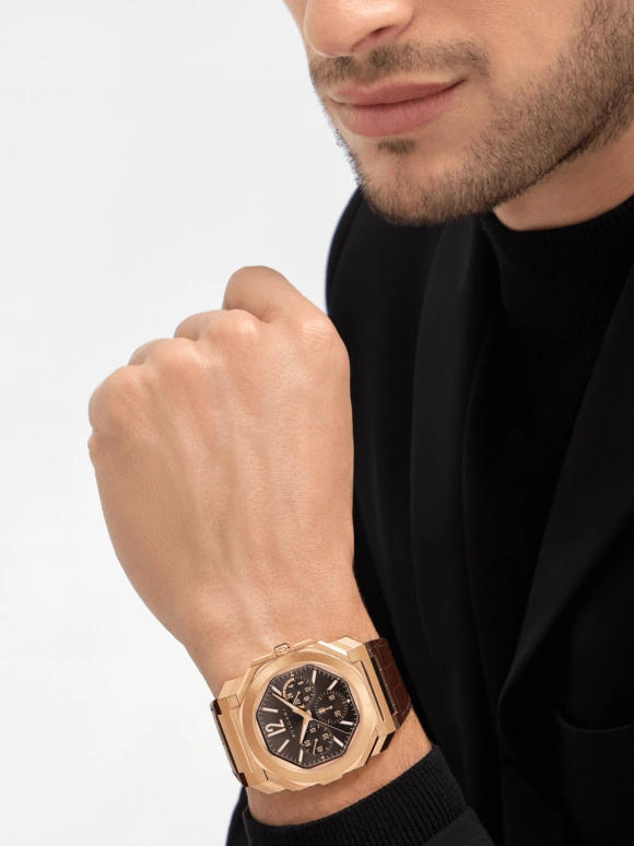 Bulgari,Octo 43mm,43mm,Rose Gold,Coffee,Rose,Luminous,Brown,Automatic,60hours,In-house Caliber,103468