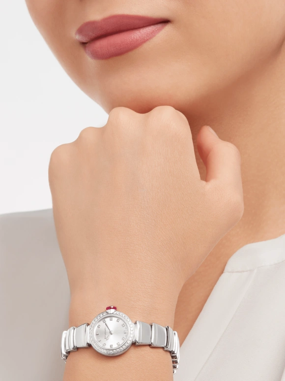 Bulgari,Lvcea 23mm,23mm,White Gold,Silver,Sapphire,Crystal Glass,Setting,Diamonds,102514