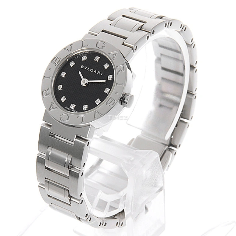 Bulgari,Bulgari Bulgari 23mm,23mm,Stainless Steel,Black,Quartz,Sapphire,Crystal Glass,Round,BB23BSS,BB23BSS/12N