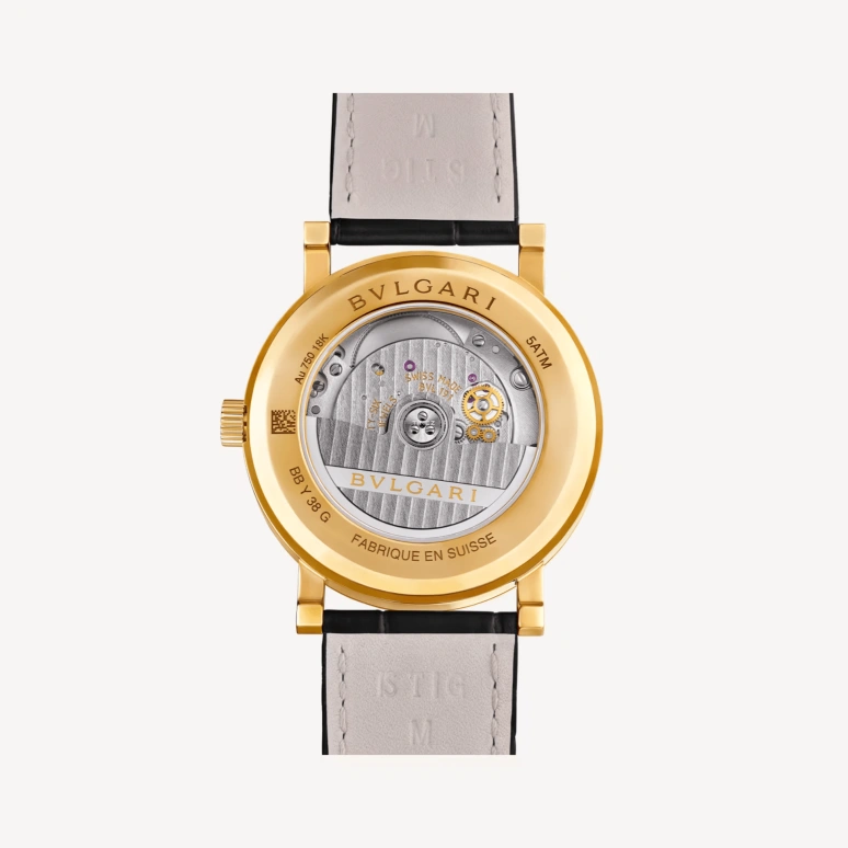 Bulgari,Bulgari Bulgari 38mm,38mm,Yellow Gold,Black,Automatic,Day,Sapphire,Crystal Glass,103967