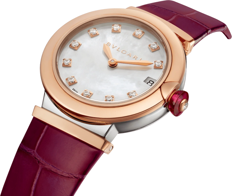 Bulgari,Lvcea 33mm,33mm,Stainless Steel,Rose Gold,Silver White,Sapphire,Crystal Glass,Rose Gold,102639