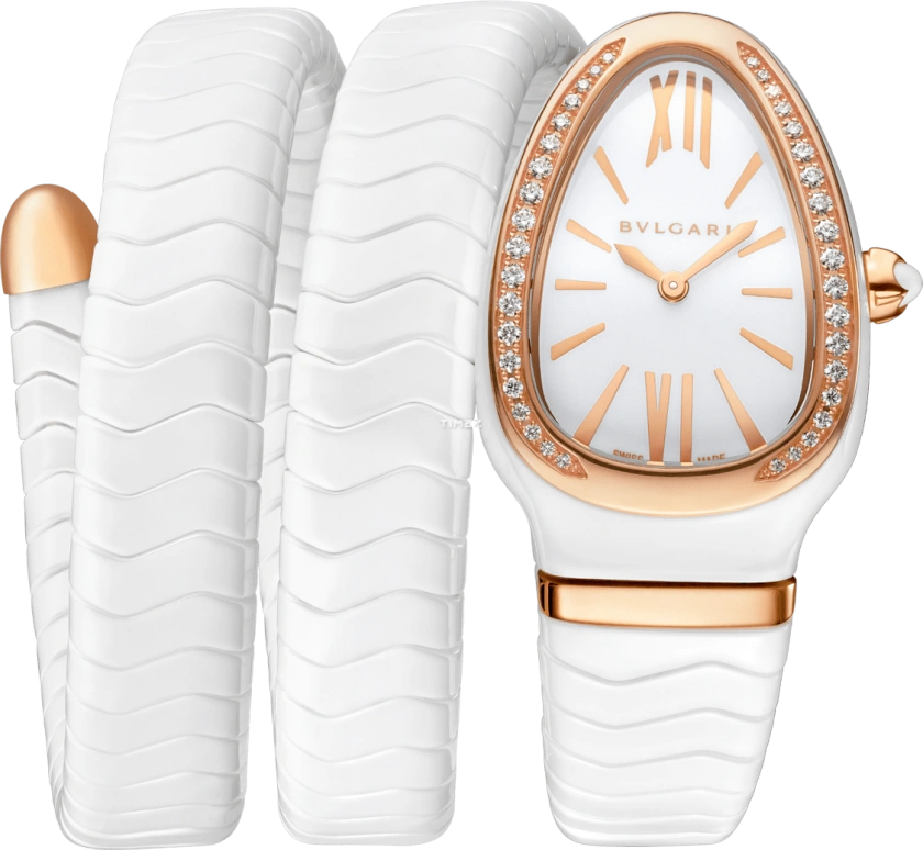 Bulgari,Other 35mm,35mm,Rose Gold,Ceramic,White,Quartz,102886