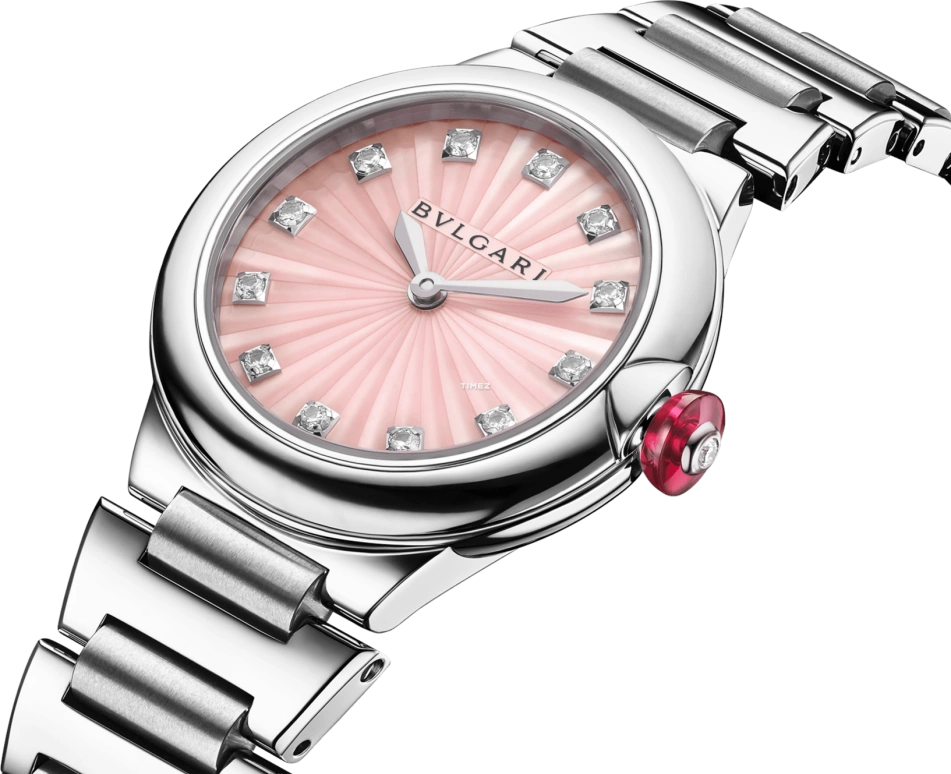 Bulgari,Lvcea 28mm,28mm,Stainless Steel,Pink Red,Automatic,Sapphire,Round,104107