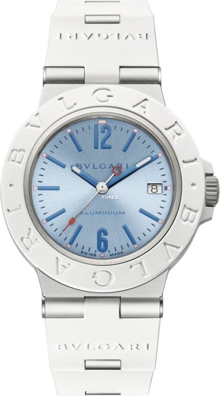 Bulgari,Aluminium 40mm,40mm,Aluminium,Rubber,Ice Blue,Automatic,Day,42hours,104309