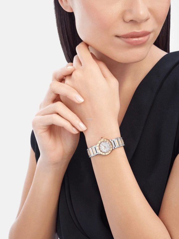 Bulgari,Bulgari Bulgari 23mm,23mm,Stainless Steel,Yellow Gold,White,Quartz,26280hours,In-house Caliber,104277