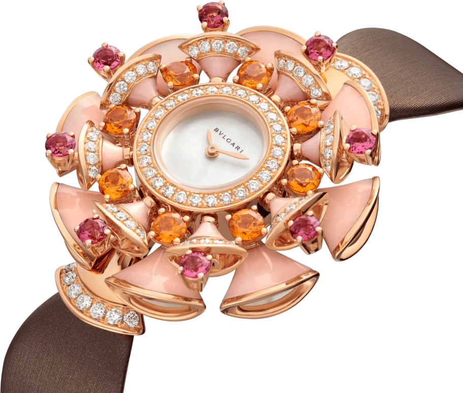 Bulgari,Divas' Dream 39mm,39mm,Rose Gold,White,Sapphire,Crystal Glass,Rose Gold,Orange Red,Pink,Setting,Diamonds,Opal,Tourmaline,102420