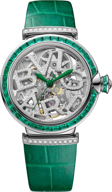 Bulgari,Lvcea 33mm,33mm,White Gold,Sapphire,Crystal Glass,Open,103033