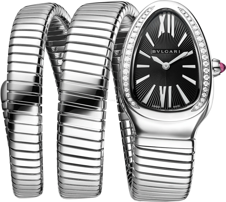 Bulgari,Serpenti 35mm,35mm,Stainless Steel,Black,Quartz,Silver,Diamonds,103433
