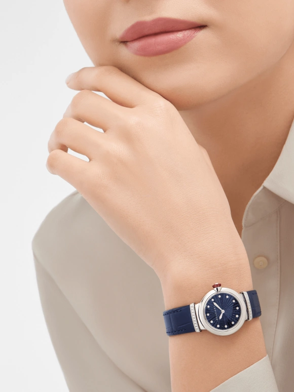 Bulgari,Lvcea 28mm,28mm,Stainless Steel,Blue,Sapphire,Crystal Glass,Setting,Diamonds,103617