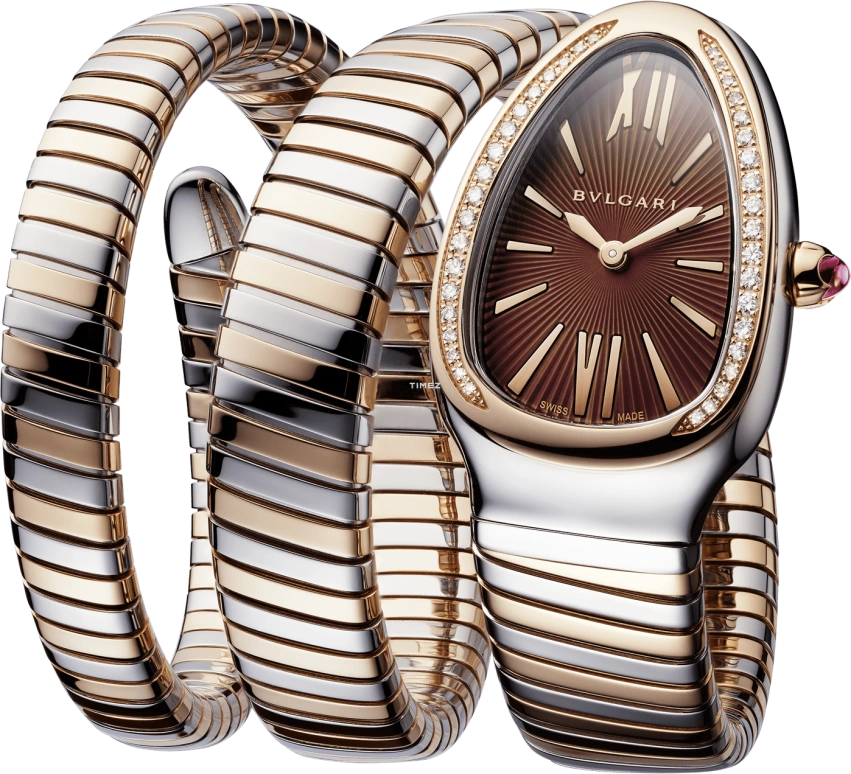 Bulgari,Serpenti 35mm,35mm,Stainless Steel,Rose Gold,Coffee,Brown,Gold,Quartz,Other,Silver,Rose Gold,103070
