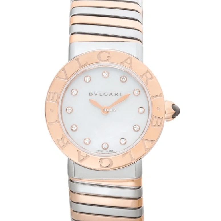 Bulgari,Other 26mm,26mm,Stainless Steel,Pink Gold,Red Gold,White,Quartz,Sapphire,Round,102222