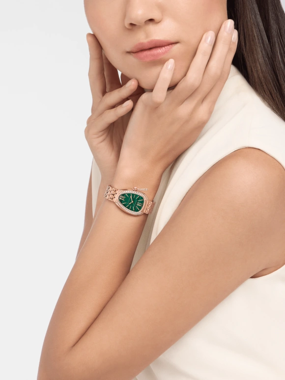 Bulgari,Serpenti Seduttori 34mm,34mm,Rose Gold,Green,Automatic,50hours,In-house Caliber,103901