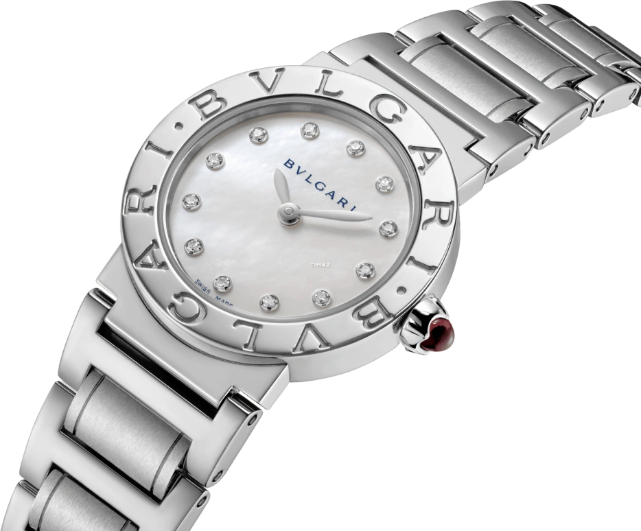 Bulgari,Bulgari Bulgari 26mm,26mm,Stainless Steel,White,Quartz,In-house Caliber,Sapphire,Crystal Glass,101886