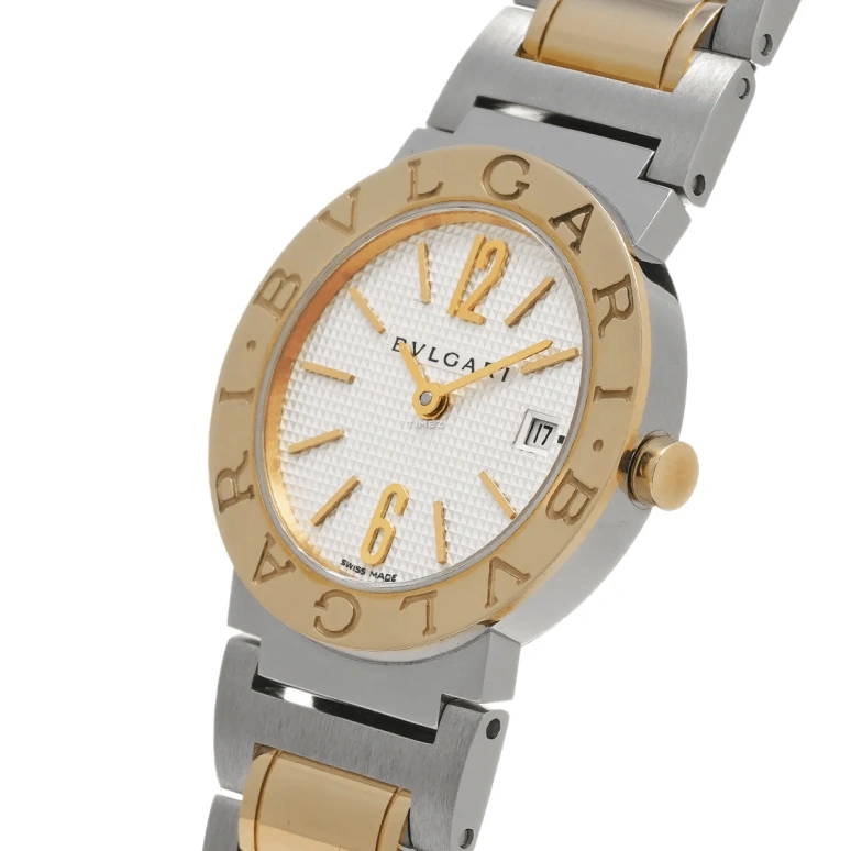 Bulgari,Bulgari Bulgari 26mm,26mm,Stainless Steel,White,Quartz,Day,Sapphire,Crystal Glass,BB26WSGD,BB26WSGD/N