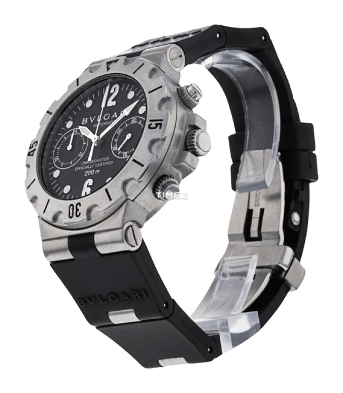 Bulgari,Diagono Professional 38mm,38mm,Stainless Steel,Black,Automatic,Chronograph,Day,SC38SV