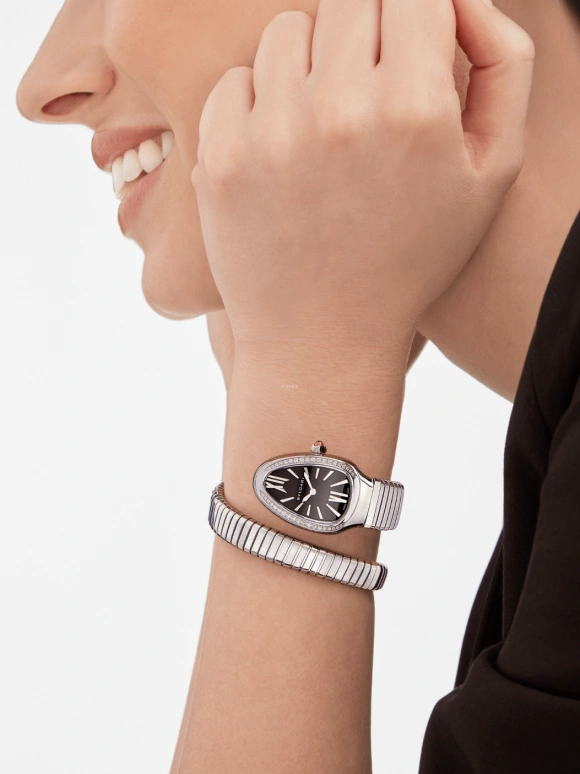 Bulgari,Serpenti 35mm,35mm,Stainless Steel,Black,Sapphire,Crystal Glass,103524